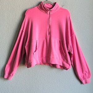 Aerie Chillax Quarter Zip Pullover Sweatshirt Terry Sunwashed Pink Cotton